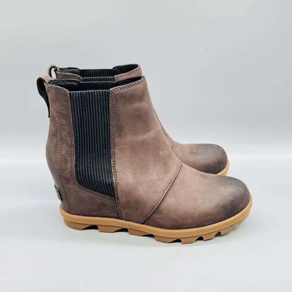 Sorel Boots Womens 8 Brown Nubuck Chelsea Ankle Wedge Pull On Lug Sole Shoes